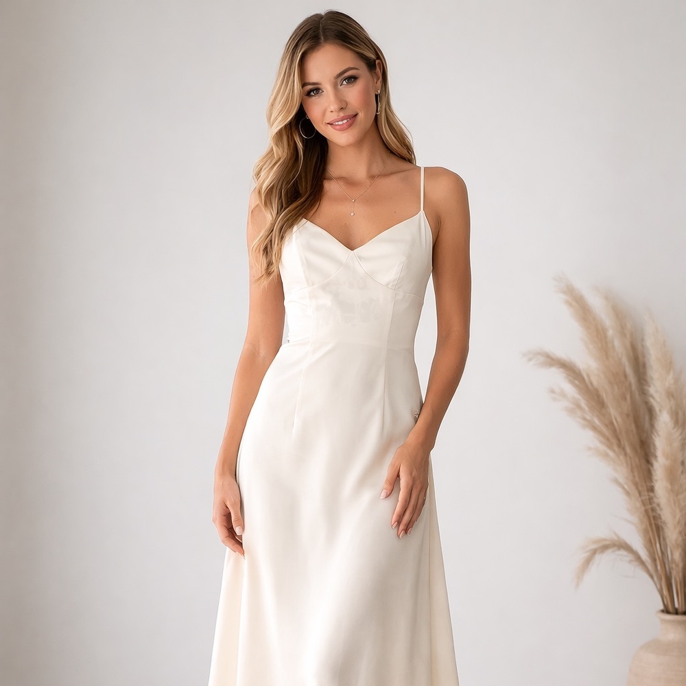 BP Ivory White Strappy Maxi Dress Size Large Bachelorette Bridal Wedding Summer